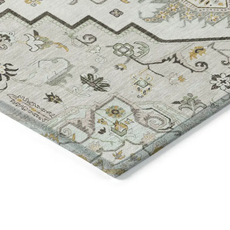 10' X 14' Ivory And Brown Oriental Washable Indoor Outdoor Area Rug