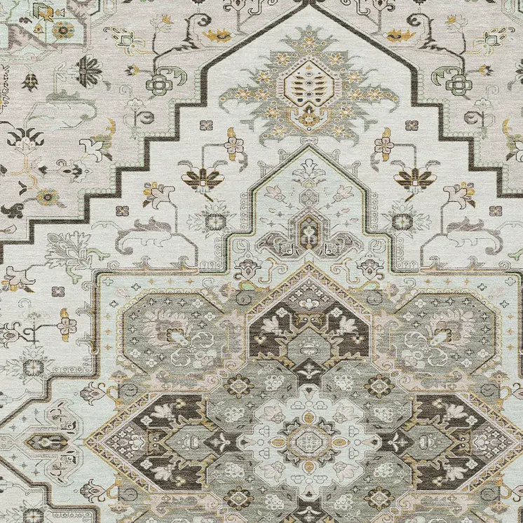 10' X 14' Ivory And Brown Oriental Washable Indoor Outdoor Area Rug