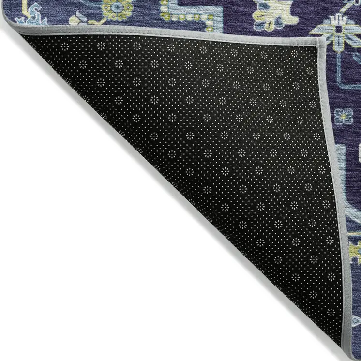 5' X 8' Navy Blue Ivory And Black Oriental Washable Indoor Outdoor Area Rug