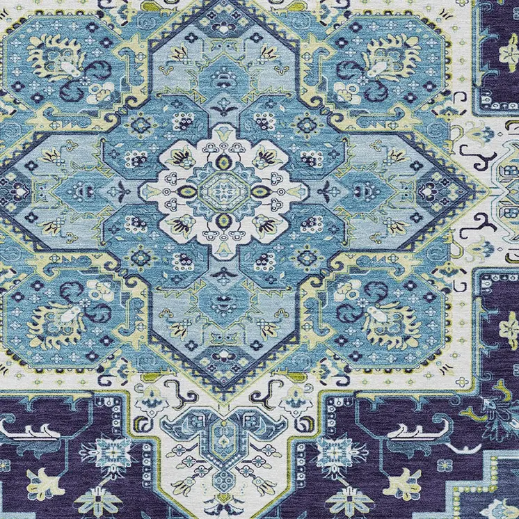 10' X 14' Navy Blue Ivory And Black Oriental Washable Indoor Outdoor Area Rug