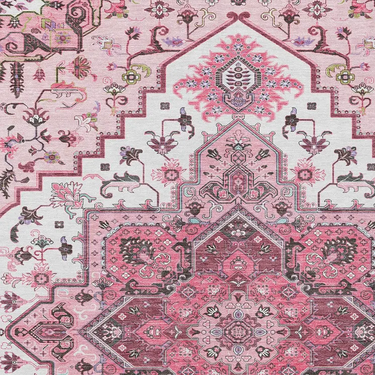 5' X 8' Pink Ivory And Gray Oriental Washable Indoor Outdoor Area Rug