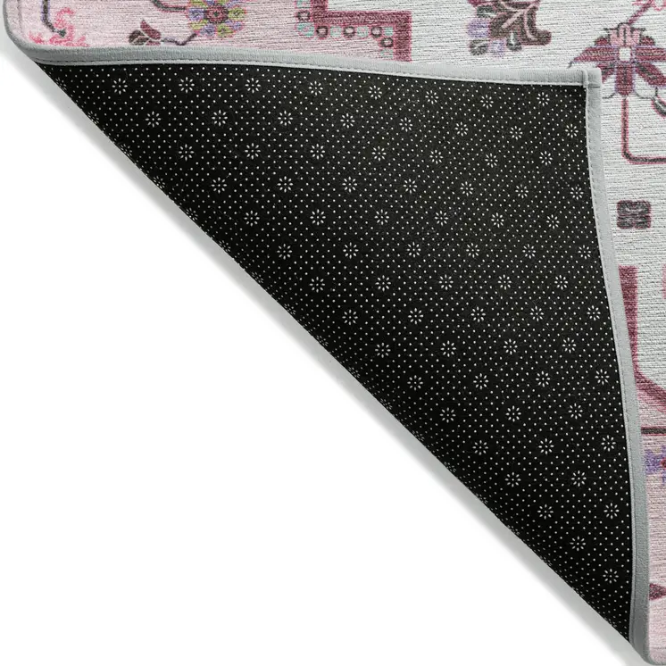 8' X 10' Pink Ivory And Gray Oriental Washable Indoor Outdoor Area Rug