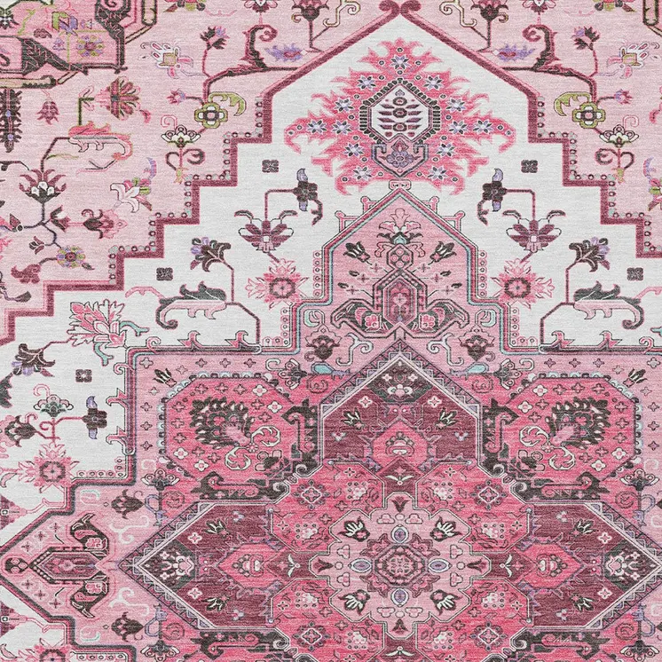 8' X 10' Pink Ivory And Gray Oriental Washable Indoor Outdoor Area Rug