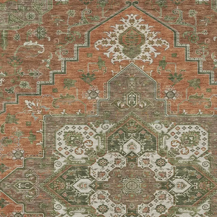 5' X 8' Rust Green And Brown Oriental Washable Indoor Outdoor Area Rug