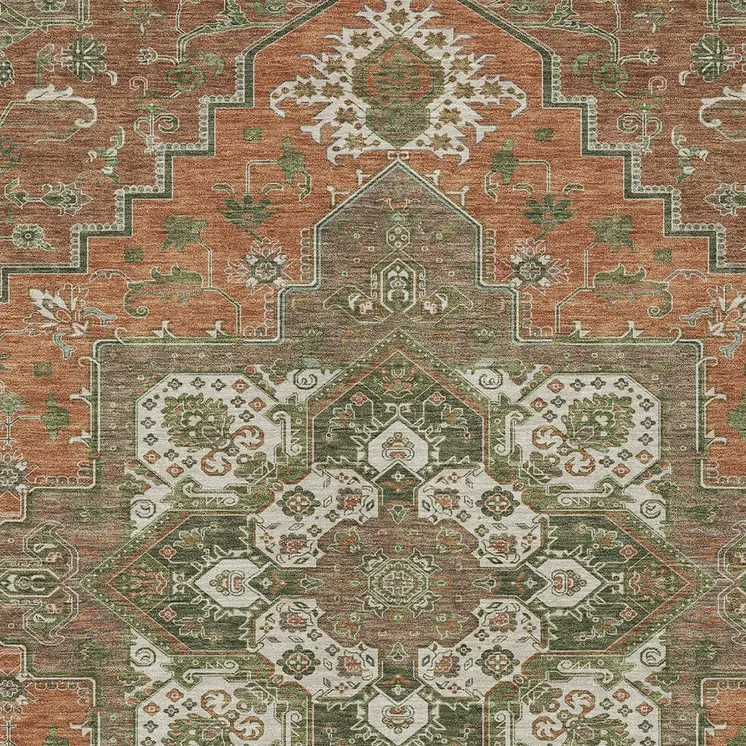 8' X 10' Rust Green And Brown Oriental Washable Indoor Outdoor Area Rug