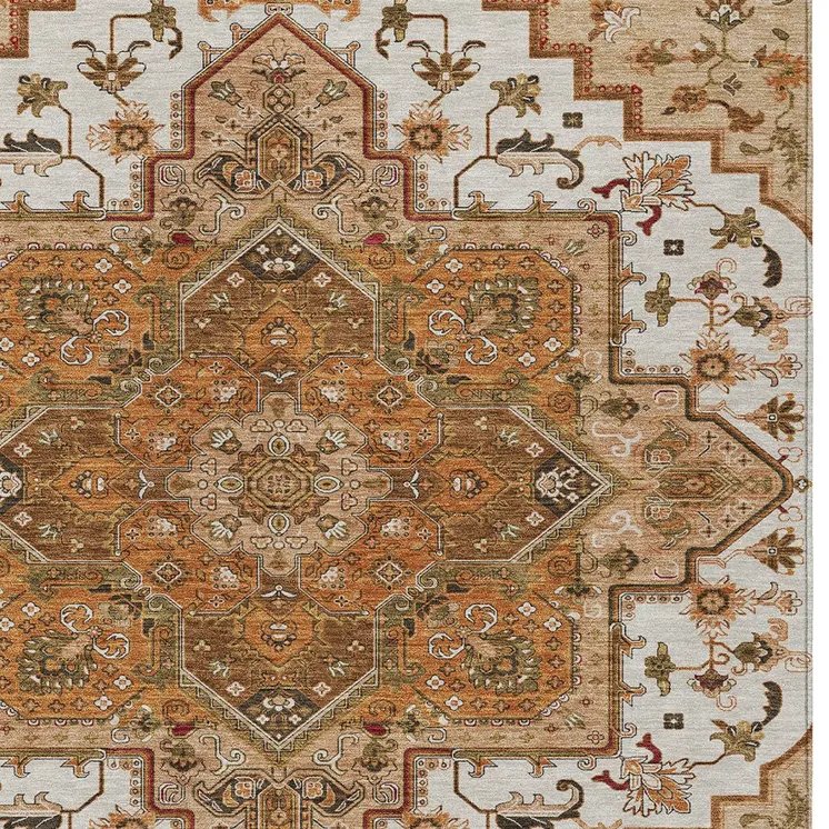 3' X 5' Terra Cotta Beige And Brown Oriental Washable Indoor Outdoor Area Rug