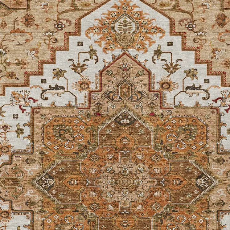 5' X 8' Terra Cotta Beige And Brown Oriental Washable Indoor Outdoor Area Rug