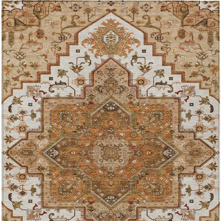 8' X 10' Terra Cotta Beige And Brown Oriental Washable Indoor Outdoor Area Rug