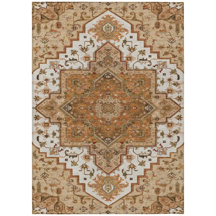 8' X 10' Terra Cotta Beige And Brown Oriental Washable Indoor Outdoor Area Rug