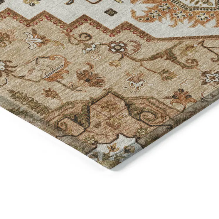 8' X 10' Terra Cotta Beige And Brown Oriental Washable Indoor Outdoor Area Rug