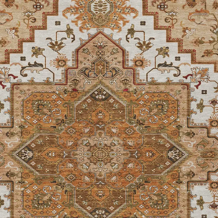 8' X 10' Terra Cotta Beige And Brown Oriental Washable Indoor Outdoor Area Rug