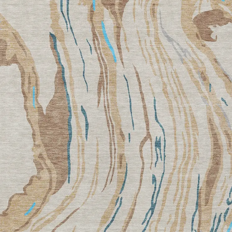 3' X 5' Beige Teal Blue And Ivory Abstract Washable Indoor Outdoor Area Rug