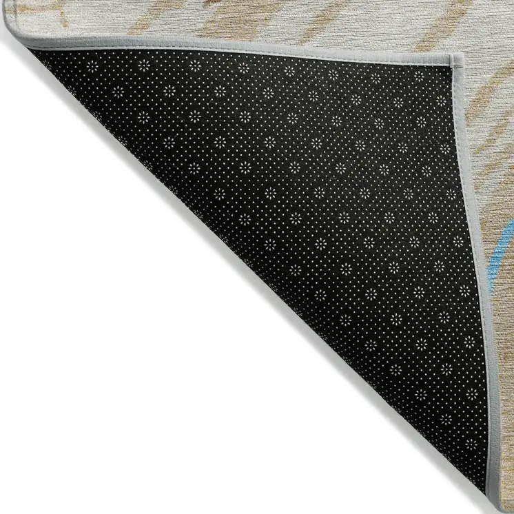 10' X 14' Beige Teal Blue And Ivory Abstract Washable Indoor Outdoor Area Rug