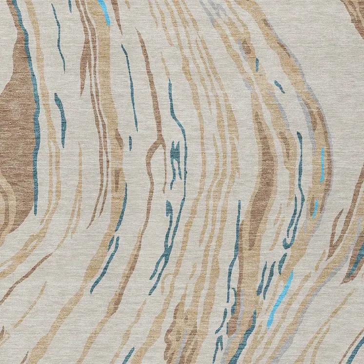 10' X 14' Beige Teal Blue And Ivory Abstract Washable Indoor Outdoor Area Rug