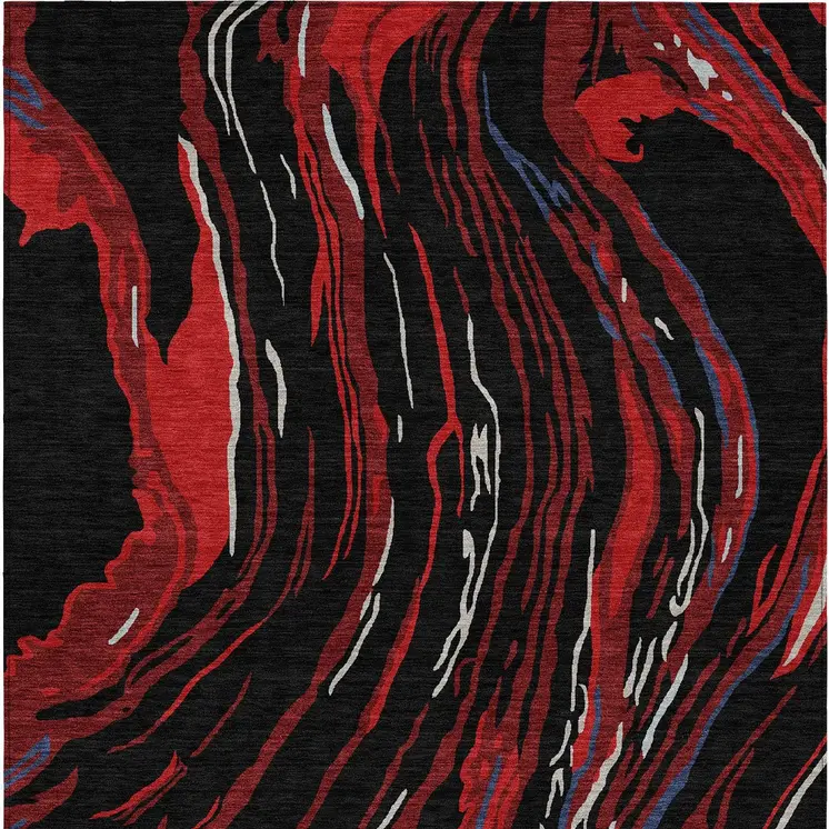 5' X 8' Black Red And Gray Abstract Washable Indoor Outdoor Area Rug
