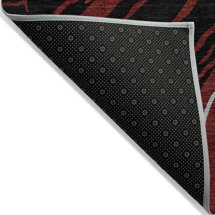 5' X 8' Black Red And Gray Abstract Washable Indoor Outdoor Area Rug