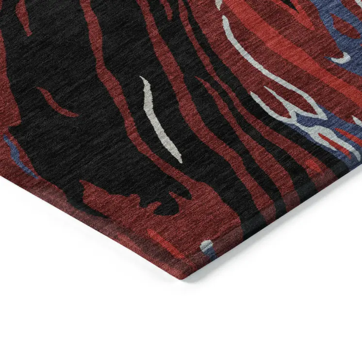 5' X 8' Black Red And Gray Abstract Washable Indoor Outdoor Area Rug