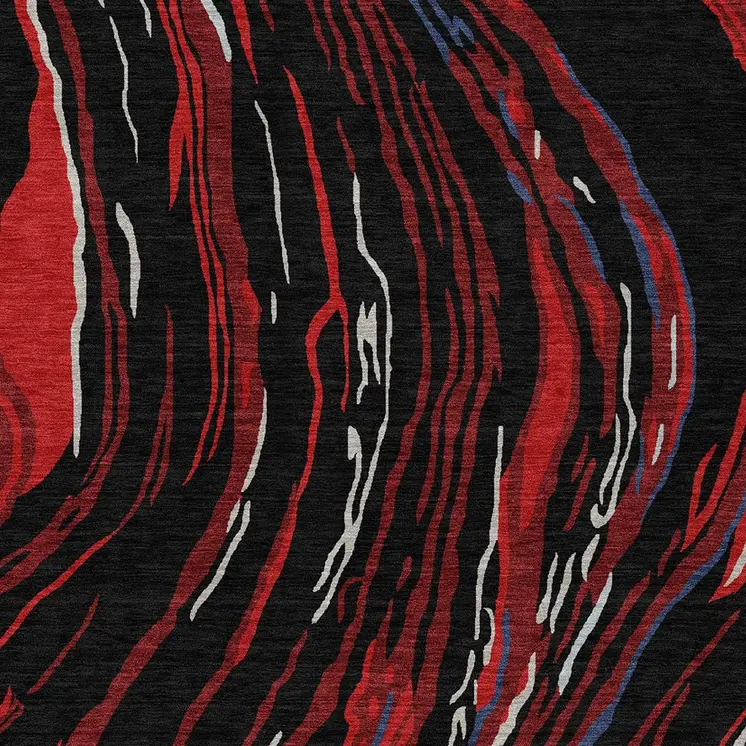 5' X 8' Black Red And Gray Abstract Washable Indoor Outdoor Area Rug