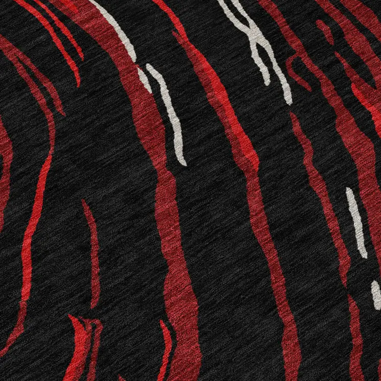 5' X 8' Black Red And Gray Abstract Washable Indoor Outdoor Area Rug