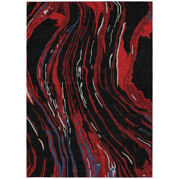9' X 12' Black Red And Gray Abstract Washable Indoor Outdoor Area Rug
