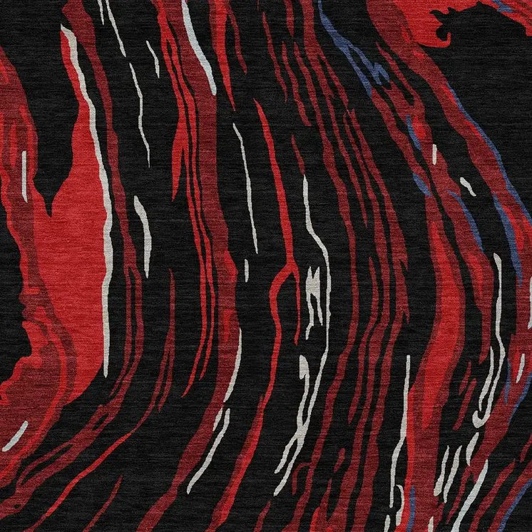 9' X 12' Black Red And Gray Abstract Washable Indoor Outdoor Area Rug