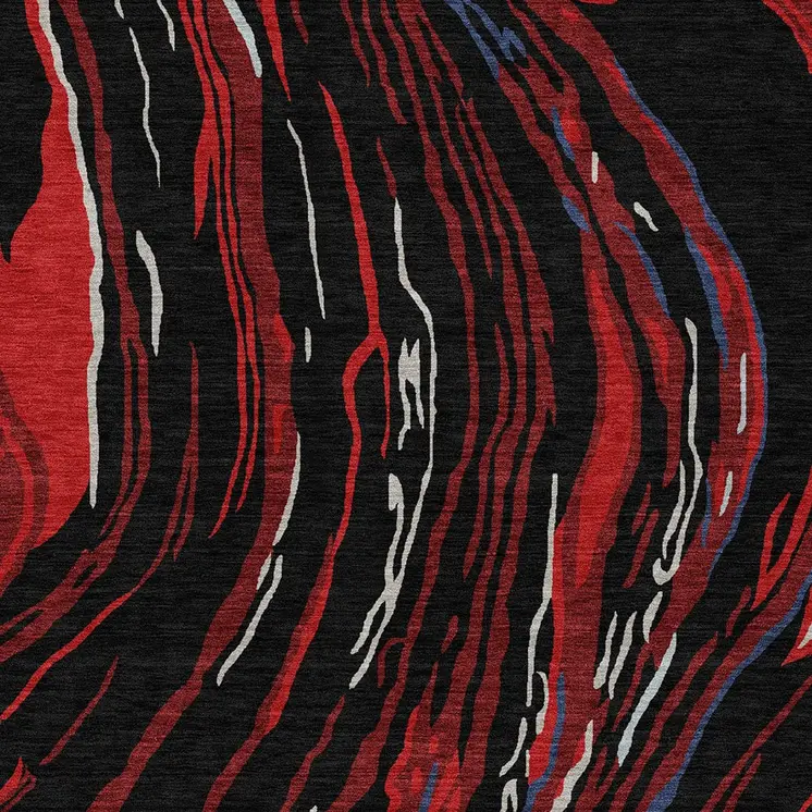 10' X 14' Black Red And Gray Abstract Washable Indoor Outdoor Area Rug