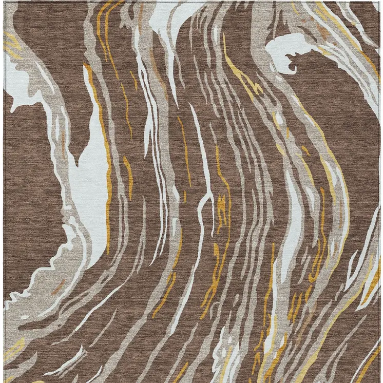 3' X 5' Brown Beige And Ivory Abstract Washable Indoor Outdoor Area Rug