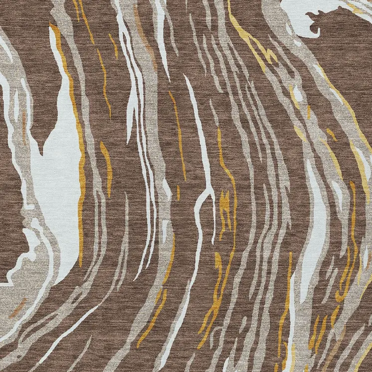 3' X 5' Brown Beige And Ivory Abstract Washable Indoor Outdoor Area Rug