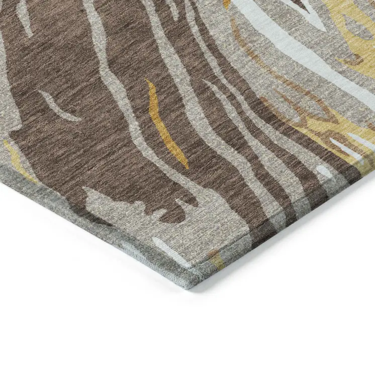 8' X 10' Brown Beige And Ivory Abstract Washable Indoor Outdoor Area Rug