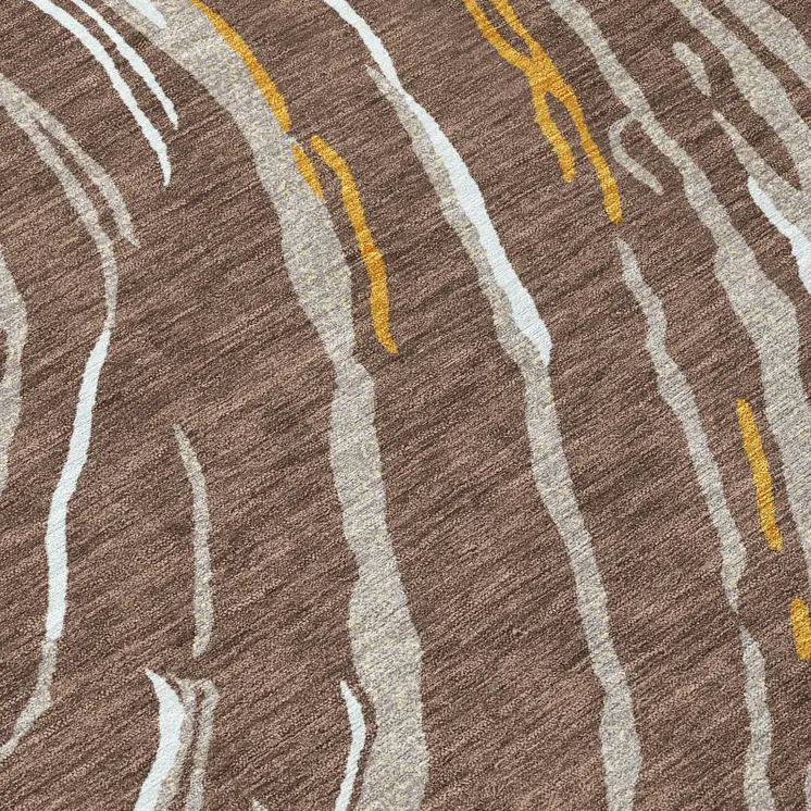 8' X 10' Brown Beige And Ivory Abstract Washable Indoor Outdoor Area Rug