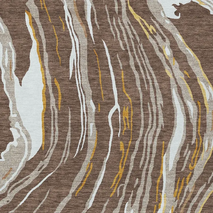 9' X 12' Brown Beige And Ivory Abstract Washable Indoor Outdoor Area Rug