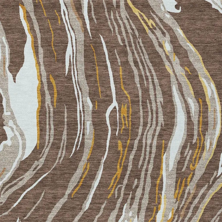10' X 14' Brown Beige And Ivory Abstract Washable Indoor Outdoor Area Rug