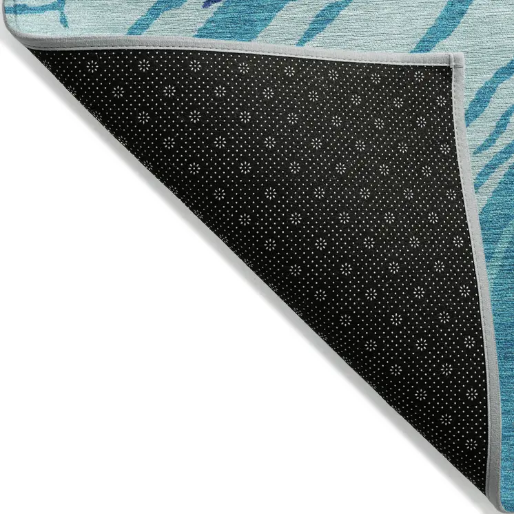3' X 5' Blue Pink And Green Abstract Washable Indoor Outdoor Area Rug