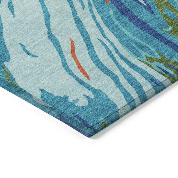 3' X 5' Blue Pink And Green Abstract Washable Indoor Outdoor Area Rug