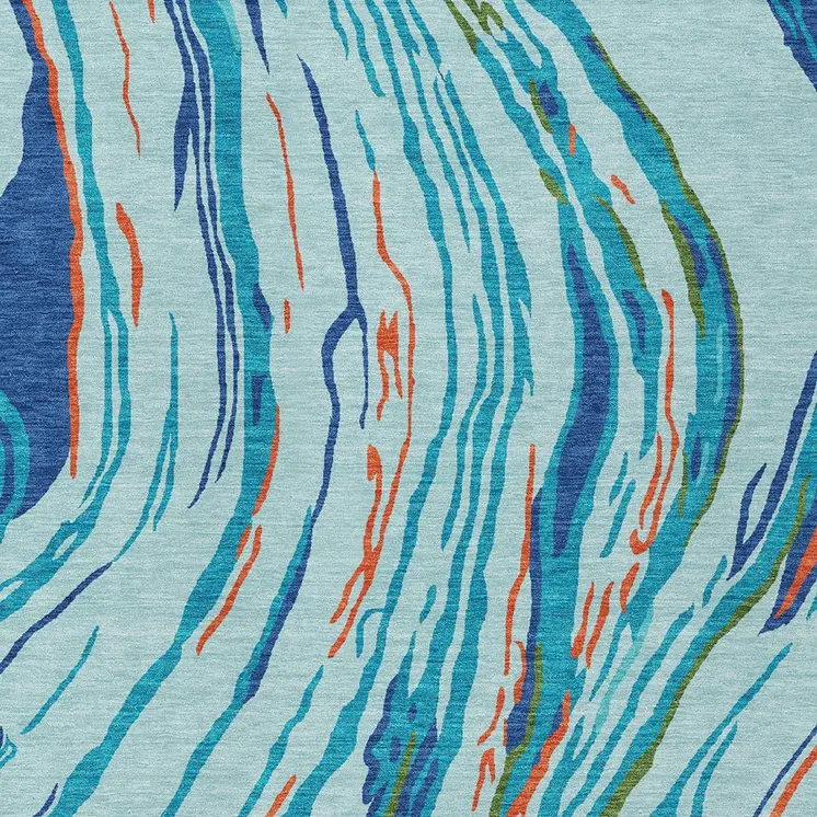 5' X 8' Blue Pink And Green Abstract Washable Indoor Outdoor Area Rug