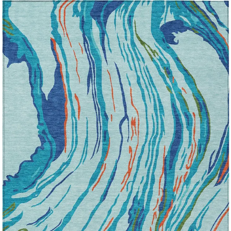 8' X 10' Blue Pink And Green Abstract Washable Indoor Outdoor Area Rug