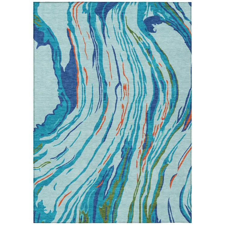 8' X 10' Blue Pink And Green Abstract Washable Indoor Outdoor Area Rug