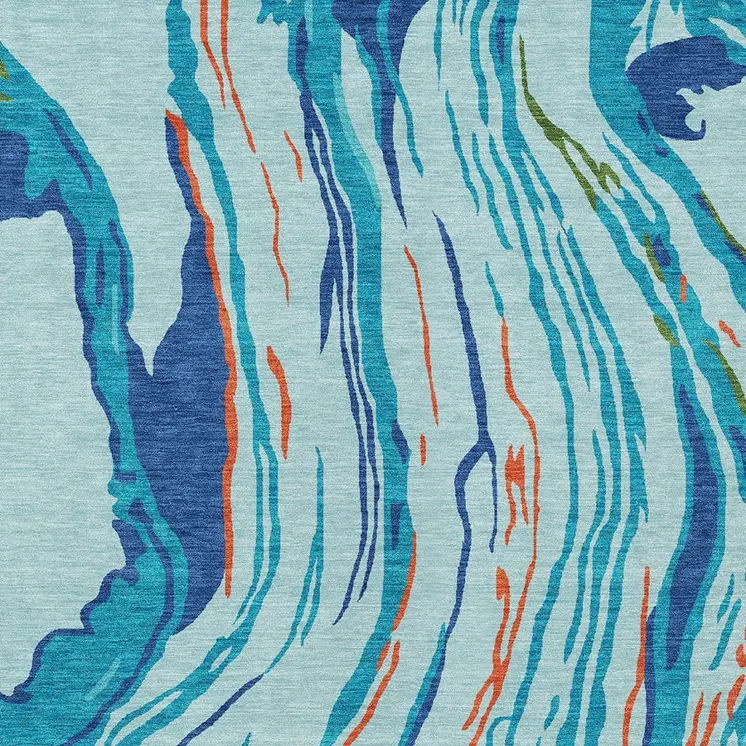 8' X 10' Blue Pink And Green Abstract Washable Indoor Outdoor Area Rug