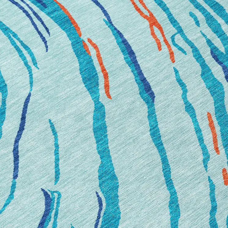 8' X 10' Blue Pink And Green Abstract Washable Indoor Outdoor Area Rug