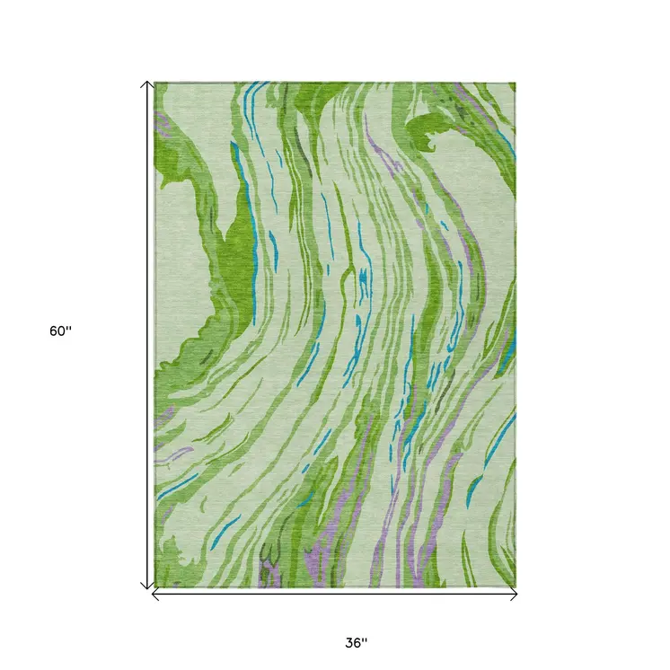 3' X 5' Green Teal Blue And Purple Abstract Washable Indoor Outdoor Area Rug