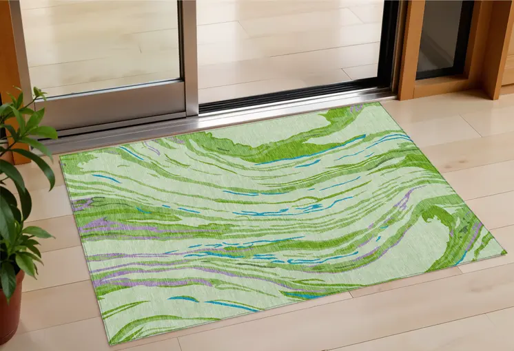 3' X 5' Green Teal Blue And Purple Abstract Washable Indoor Outdoor Area Rug