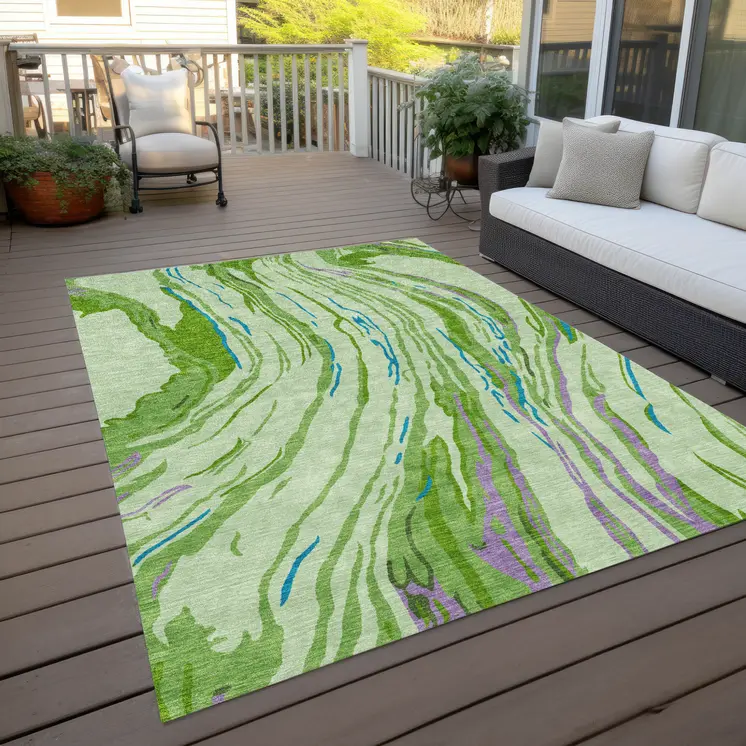 3' X 5' Green Teal Blue And Purple Abstract Washable Indoor Outdoor Area Rug