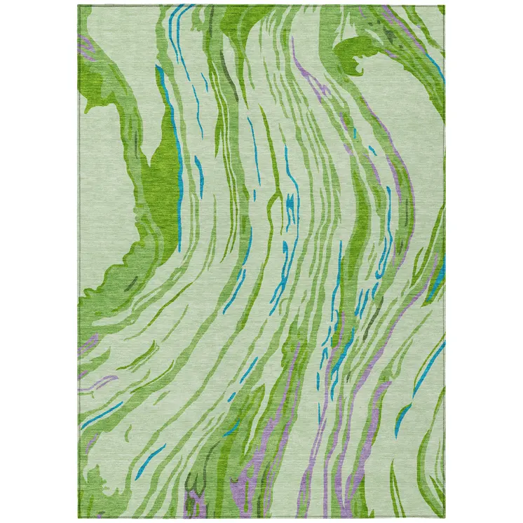 3' X 5' Green Teal Blue And Purple Abstract Washable Indoor Outdoor Area Rug