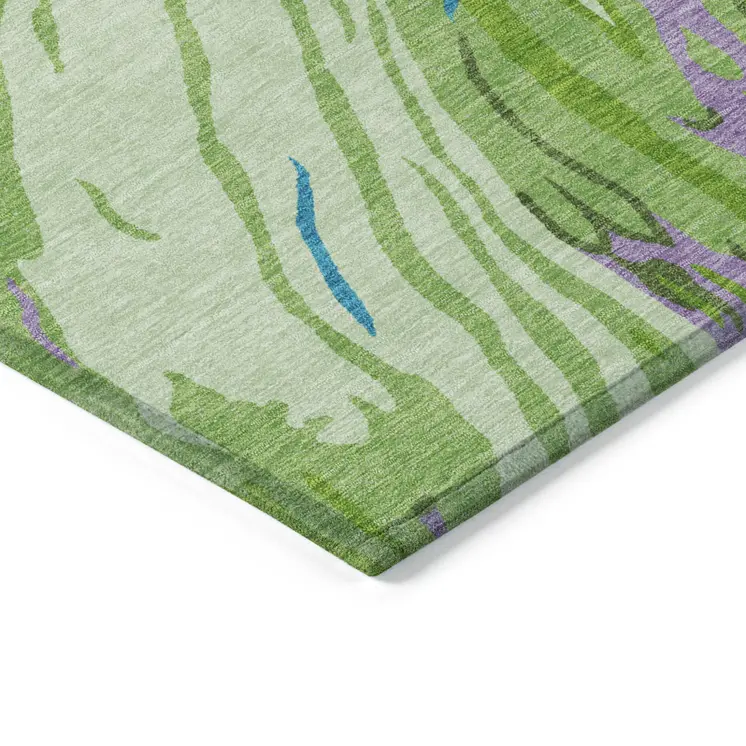 3' X 5' Green Teal Blue And Purple Abstract Washable Indoor Outdoor Area Rug