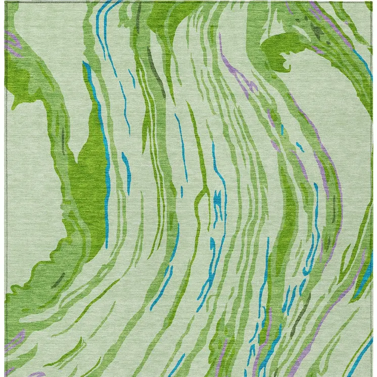 5' X 8' Green Teal Blue And Purple Abstract Washable Indoor Outdoor Area Rug