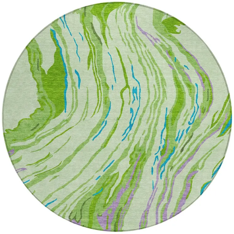 8' Green Teal Blue And Purple Round Abstract Washable Indoor Outdoor Area Rug