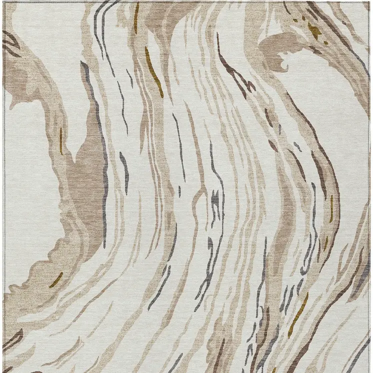 3' X 5' Ivory Beige And Brown Abstract Washable Indoor Outdoor Area Rug