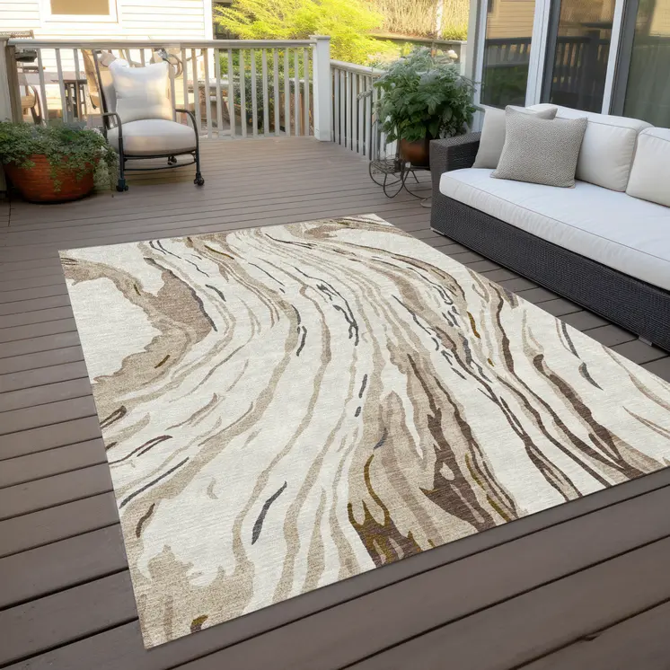 8' X 10' Ivory Beige And Brown Abstract Washable Indoor Outdoor Area Rug