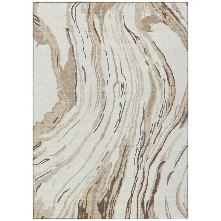 8' X 10' Ivory Beige And Brown Abstract Washable Indoor Outdoor Area Rug