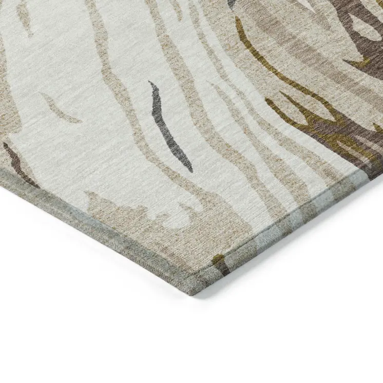 8' X 10' Ivory Beige And Brown Abstract Washable Indoor Outdoor Area Rug